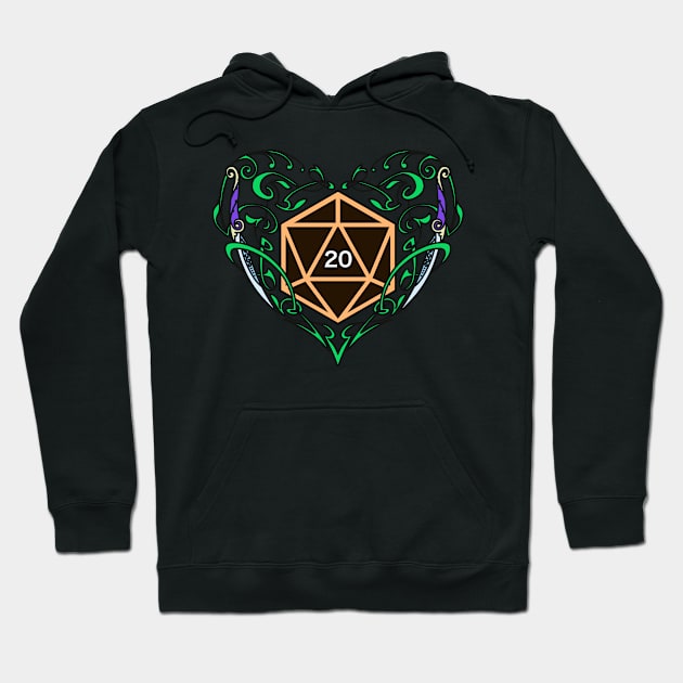 Elvish Heart D20 Dice Dungeons Fantasy Tabletop RPG Roleplaying D20 Gamer Hoodie by TheBeardComic